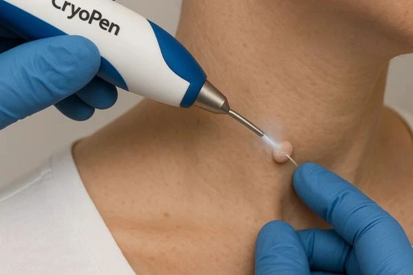 Person receiving cryotherapy Selly Oak for skin tag removal