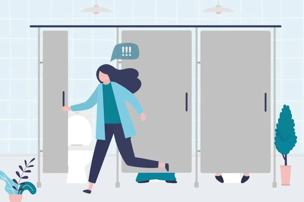 graphic of Urine incontinence Selly Oak woman running to the toilet.
