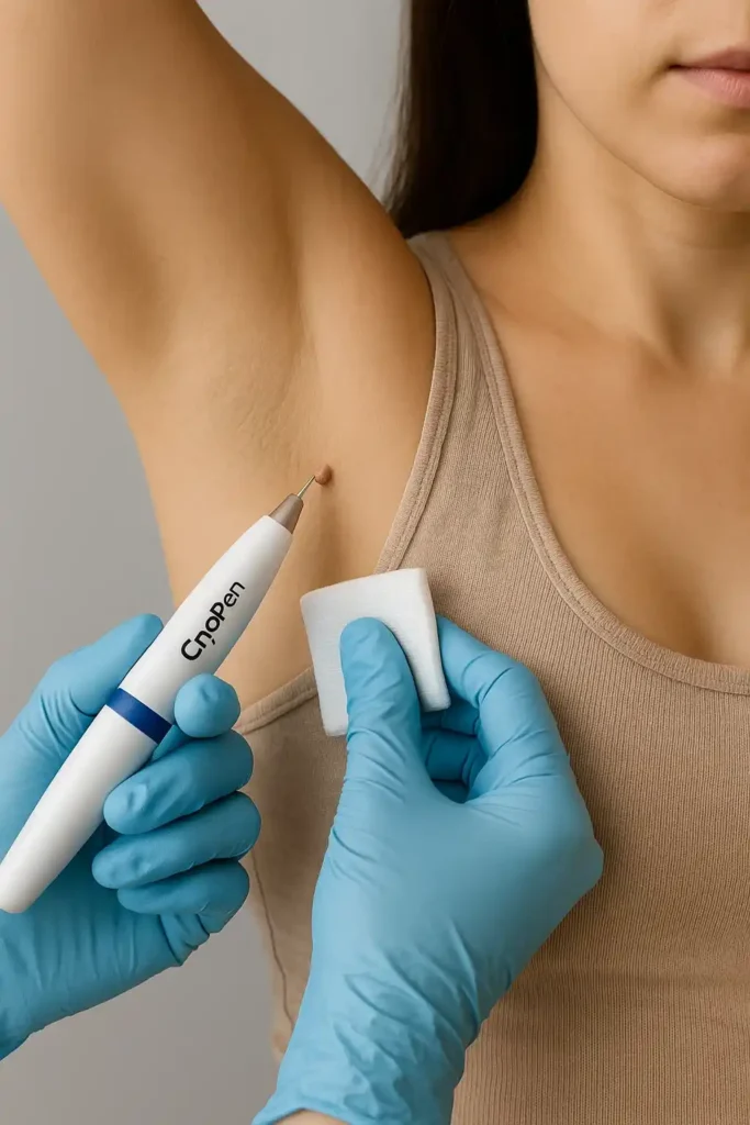 woman having cryopen to remove underarm skin tags Selly Oak