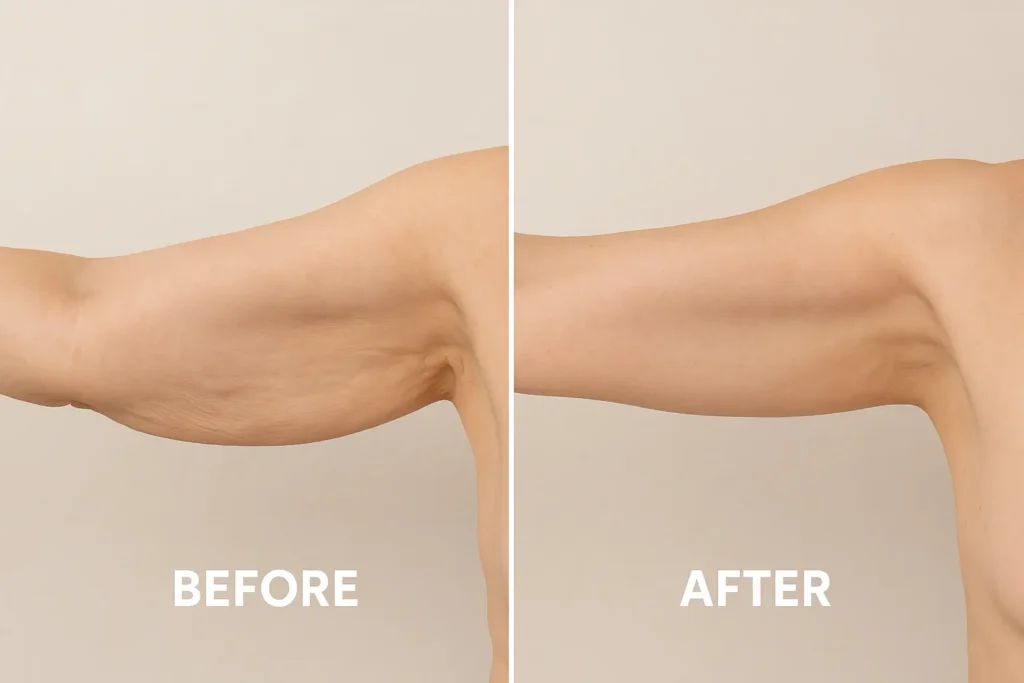 Picture of LA LIPO Selly Oak before and after results of skin tightening treatment on the upper arms.